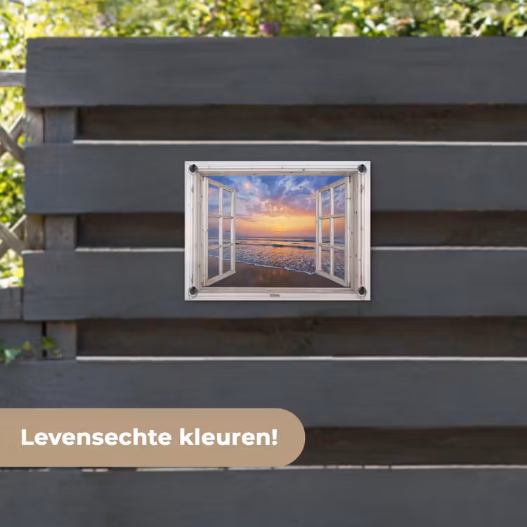 Tuinposter - Doorkijk - Zee - Strand - Zonsondergang - Blauw — 6