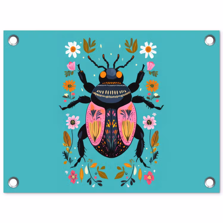 Tuinposter - Kever - Bloemmotieven - Turquoise - Bladeren — 1