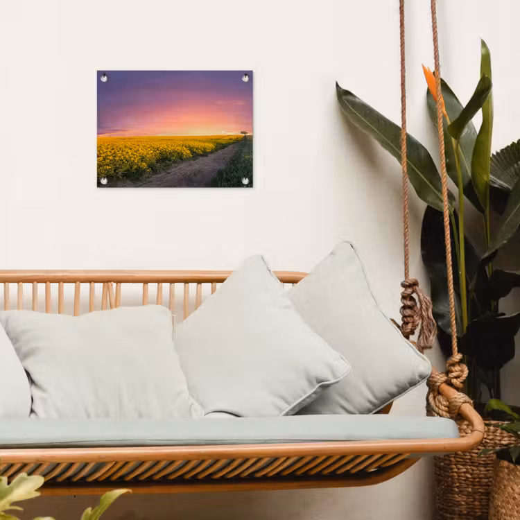 Tuinposter - Bloemen - Weg - Lucht - Geel - Paars - Zonsondergang - Natuur — 4