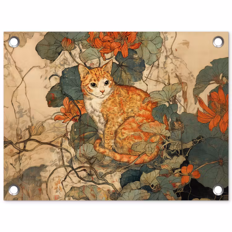 Tuinposter - Kat - Sierlijk - Bloemen — 1