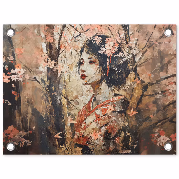 Tuinposter - Kimono - Vrouw - kersenbomen — 1