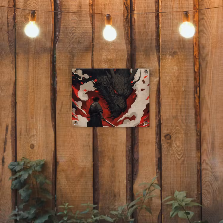 Tuinposter - Krijger - Draak - Zwart - Rood - Rook — 3