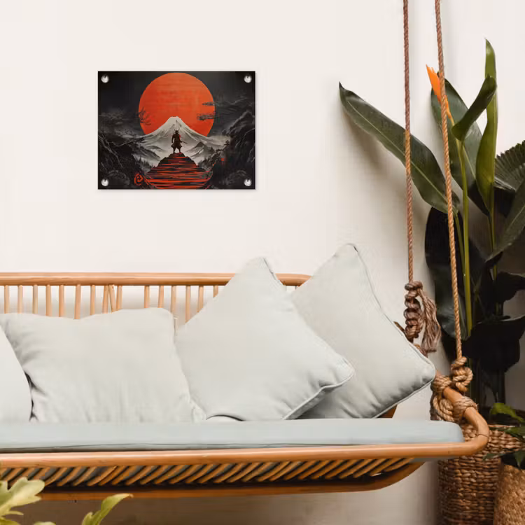 Tuinposter - Krijger - Rode trappen - Zon - Berg — 4