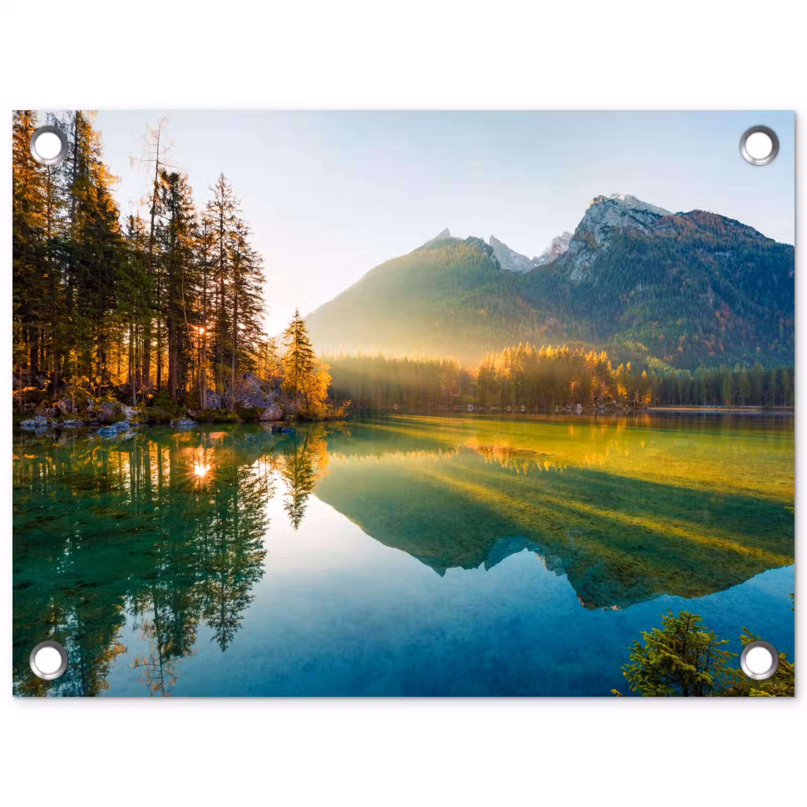 Tuinposter - Meer - Bos - Bergen - Natuur - Zon - Landschap — 1