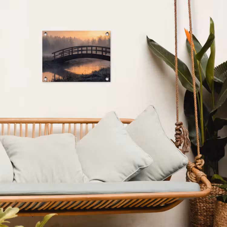 Tuinposter - Brug - Mist - Bomen - Water — 4