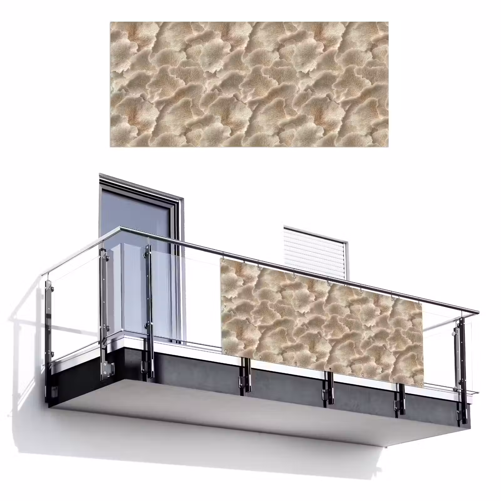 Balkonscherm - Waaierstructuren - Beige - Vezeltextuur — 1