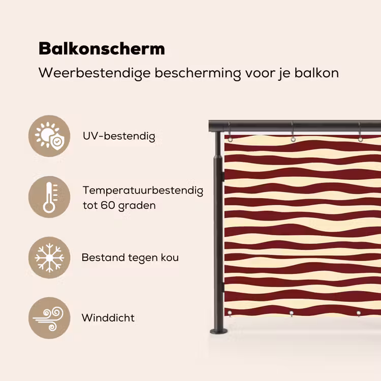 Balkonscherm - Golven - Rood - Patroon - Crème — 3