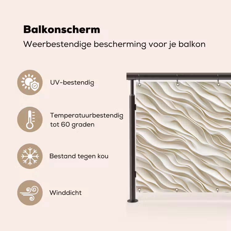 Balkonscherm - Golven - Wit - Minimalistisch — 3
