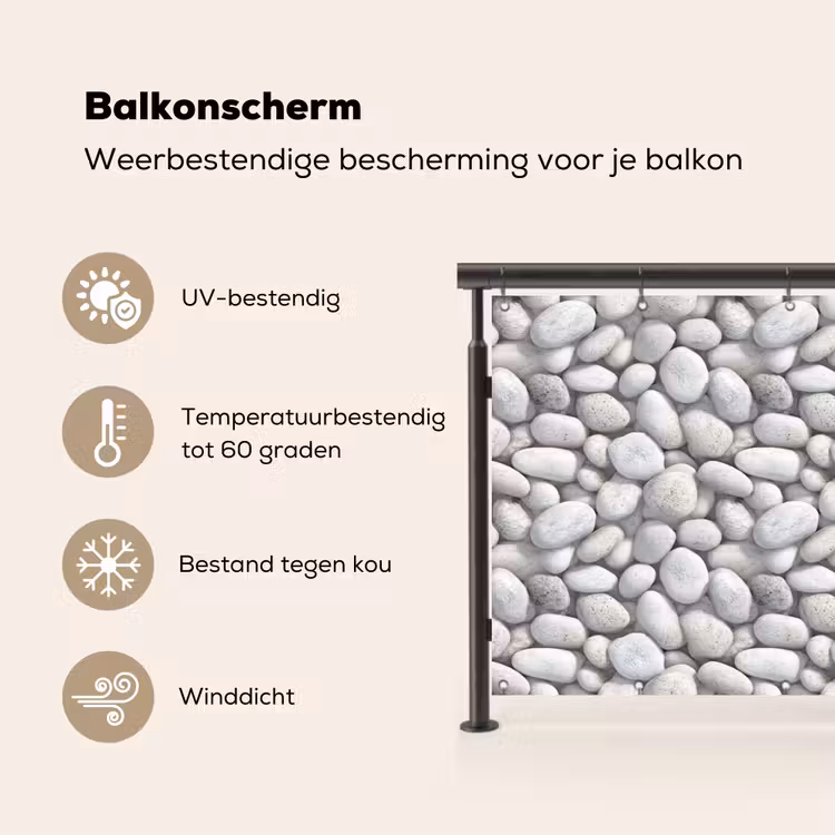 Balkonscherm - Steentjes - Grijs - Ovaal — 3