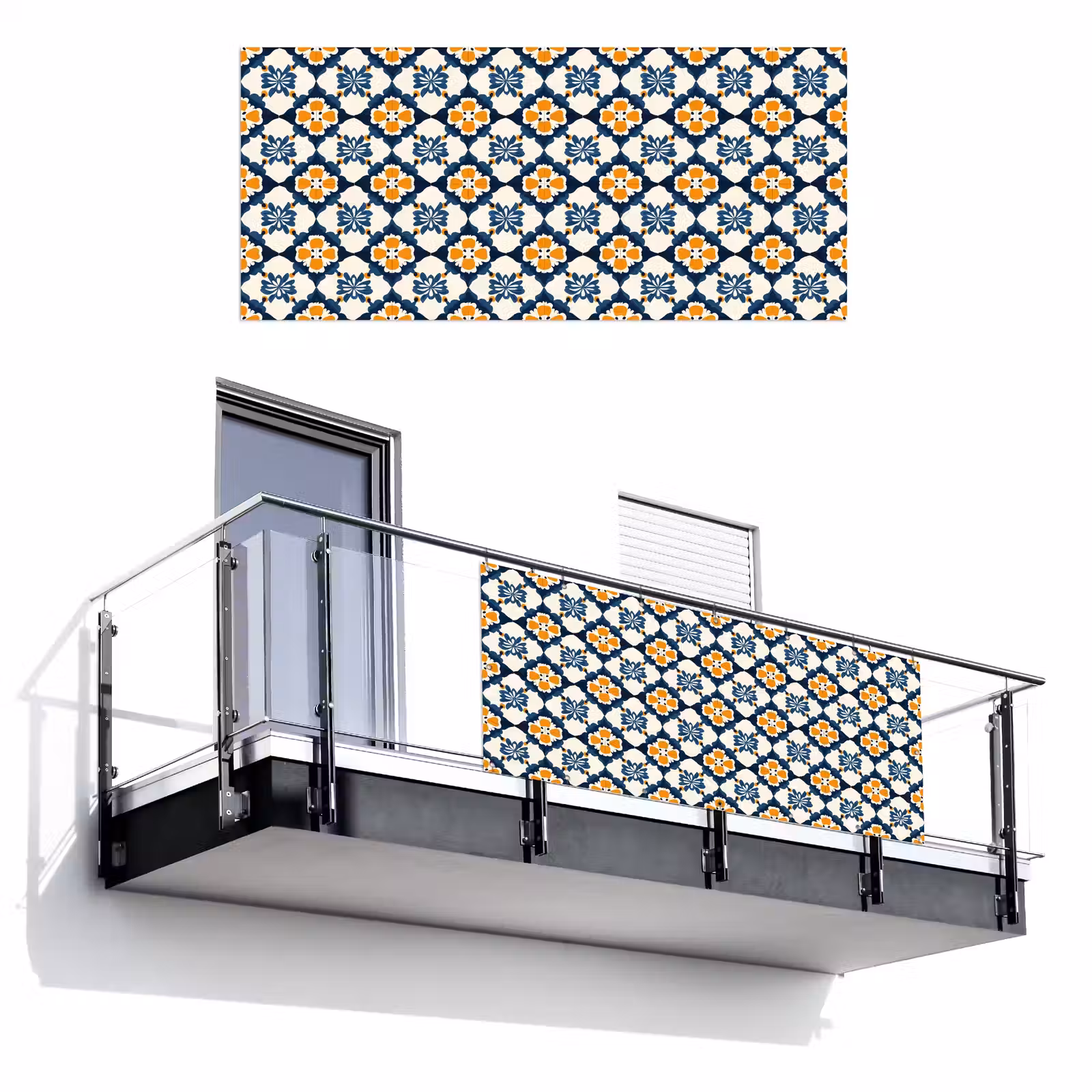 Balkonscherm - Klassiek - Geometrisch - Blauw — 1