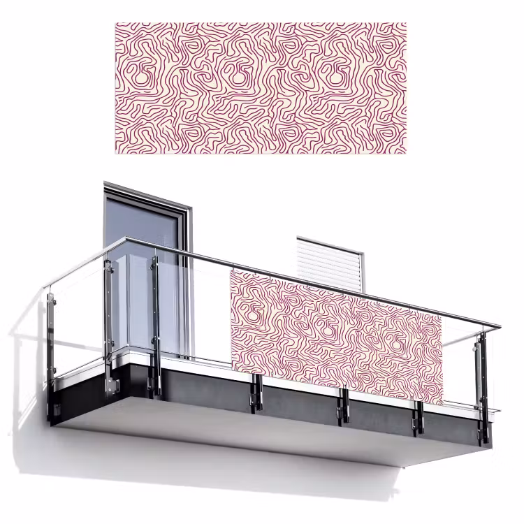 Balkonscherm - Kronkelende lijn - Magenta - Crème — 1