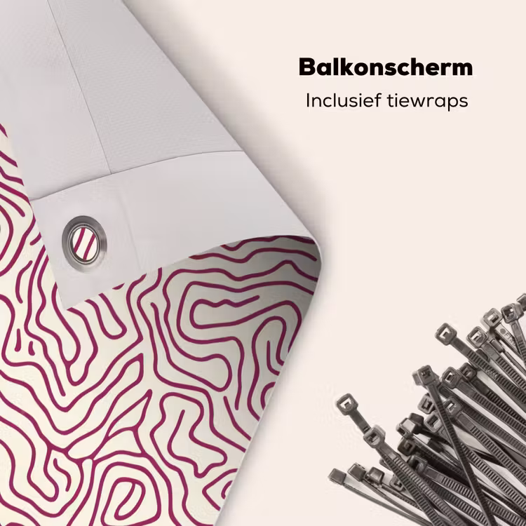 Balkonscherm - Kronkelende lijn - Magenta - Crème — 4