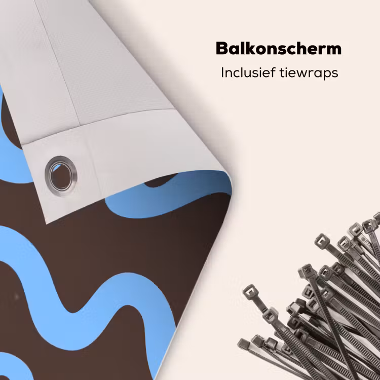 Balkonscherm - Kronkelende lijnen - Blauw - Bruin - Minimalistisch — 4
