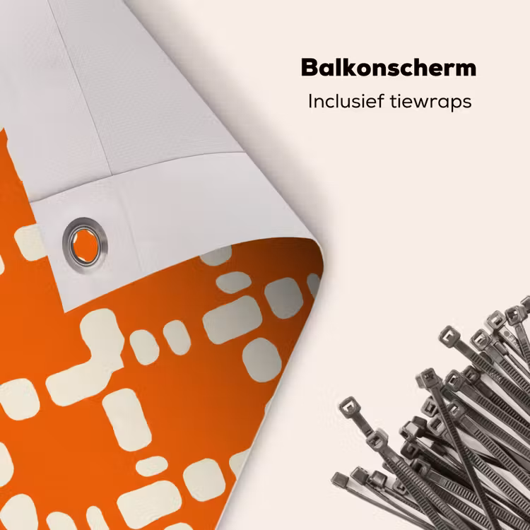 Balkonscherm - Oranje - Ruitpatroon - Wit — 4