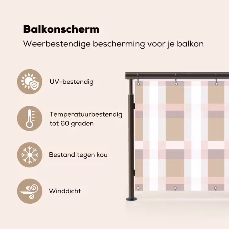 Balkonscherm - Ruitpatroon - Aardetinten - Minimalistisch — 3