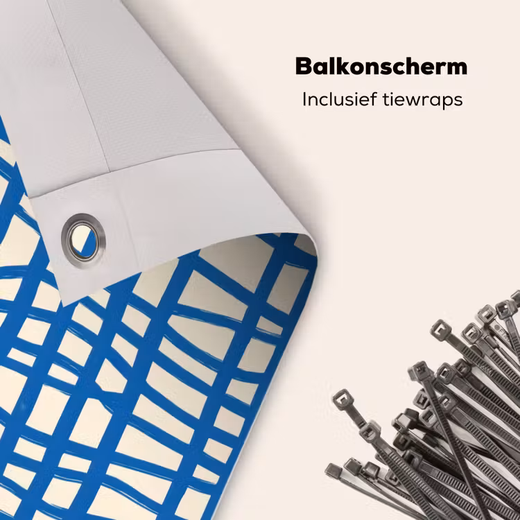 Balkonscherm - Ruitpatroon - Blauw - Crème — 4