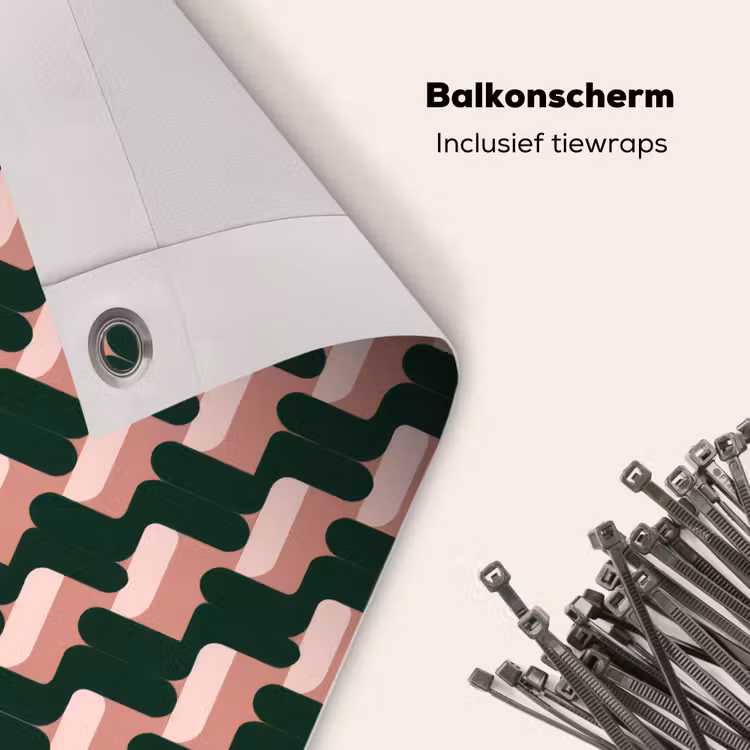 Balkonscherm - Vlechtpatroon - Groen - Roze - Geometrisch — 4