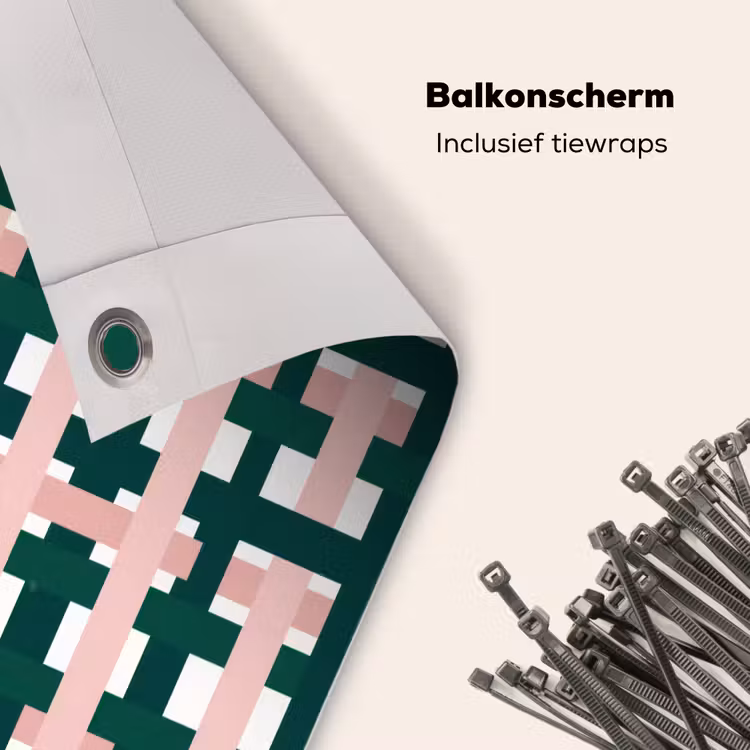 Balkonscherm - Vlechtpatroon - Groen - Roze - Grafisch — 4