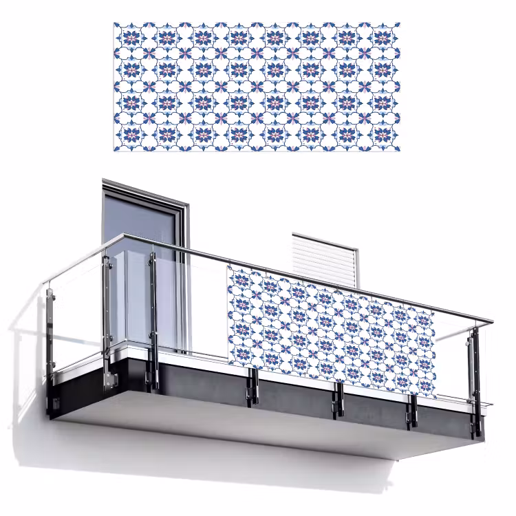Balkonscherm - Modern - Patroon - Blauw - Roze — 1