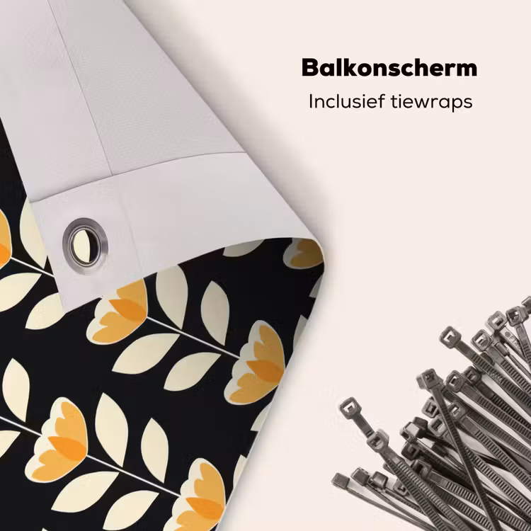 Balkonscherm - Retro - Bloem - Zwart - Okergeel — 4