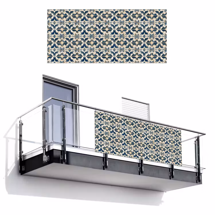 Balkonscherm - Tegel - Patroon - Blauw - Beige — 1