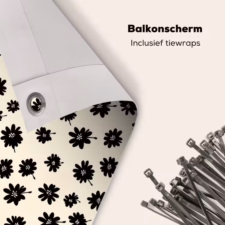 Balkonscherm - Madeliefjes - Grafisch - Zwart - Beige — 4