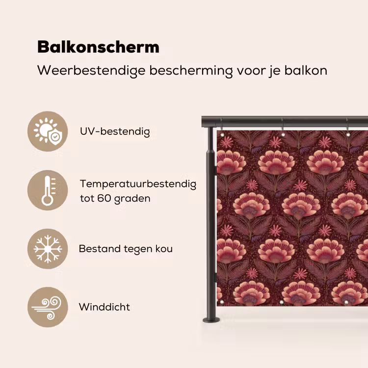 Balkonscherm - Bloemen - Waaier - Paars — 3