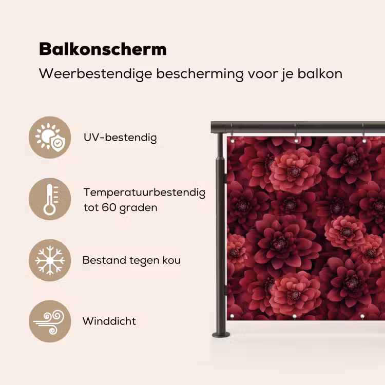 Balkonscherm - Dahlias - Bloemen - Rood — 3