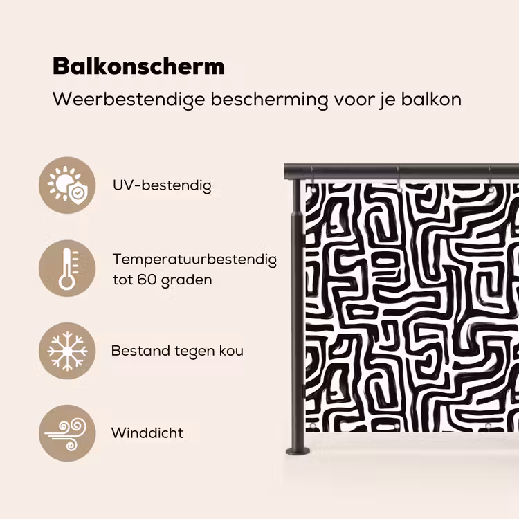 Balkonscherm - Grafisch - Lijnen - Zwart - Wit — 3