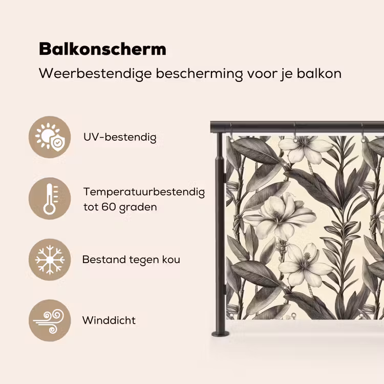 Balkonscherm - Klassiek - Botanisch - Zwart - Beige — 3