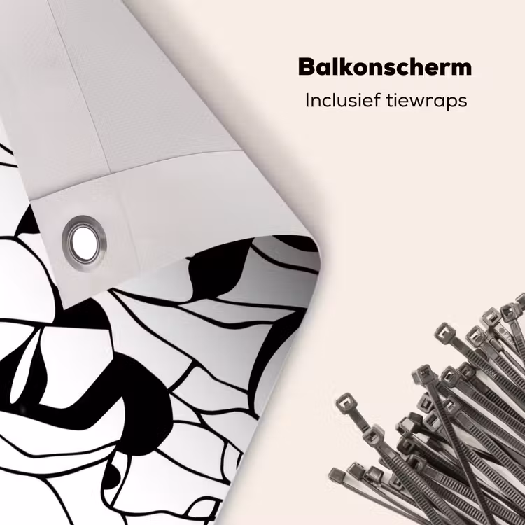 Balkonscherm - Lijnen - Gezichten - Zwart - Wit — 4