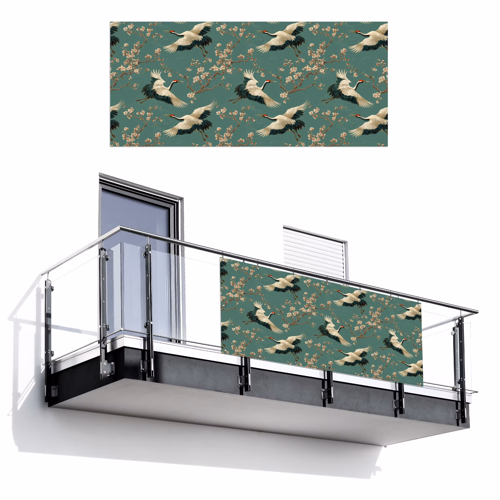 Balkonscherm - Kersenbloesem - Kraamvogels - Groen — 1