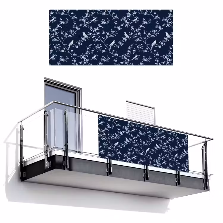 Balkonscherm - Grafisch - Bloesemtak - Blauw — 1