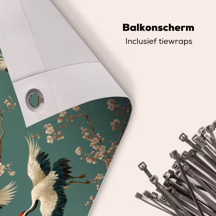 Balkonscherm - Kersenbloesem - Kraamvogels - Groen — 4