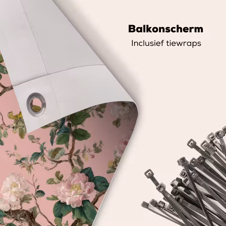 Balkonscherm - Pioenrozen - Botanisch - Vogel — 4