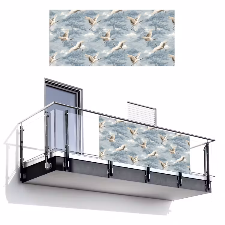 Balkonscherm - Wolken - Kraanvogels - Blauw — 1