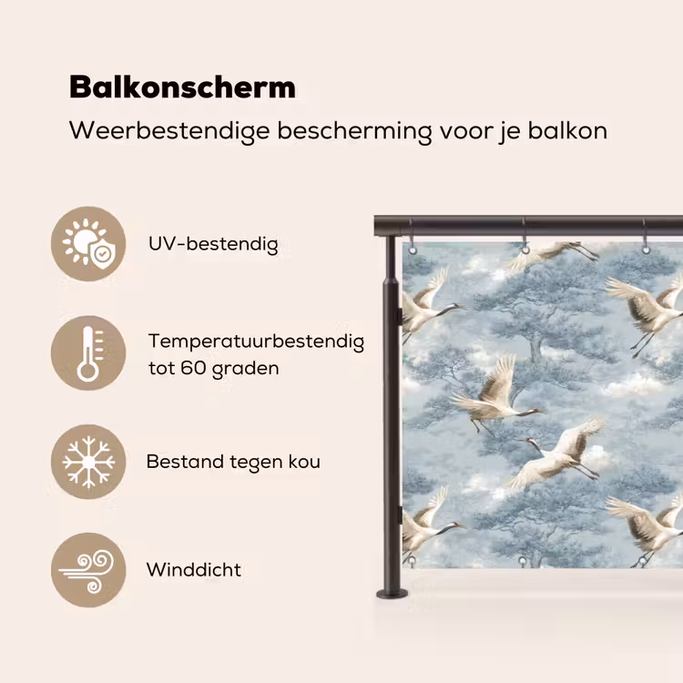 Balkonscherm - Wolken - Kraanvogels - Blauw — 3