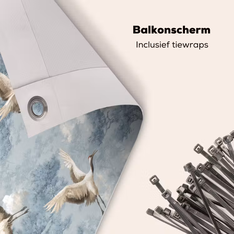 Balkonscherm - Wolken - Kraanvogels - Blauw — 4
