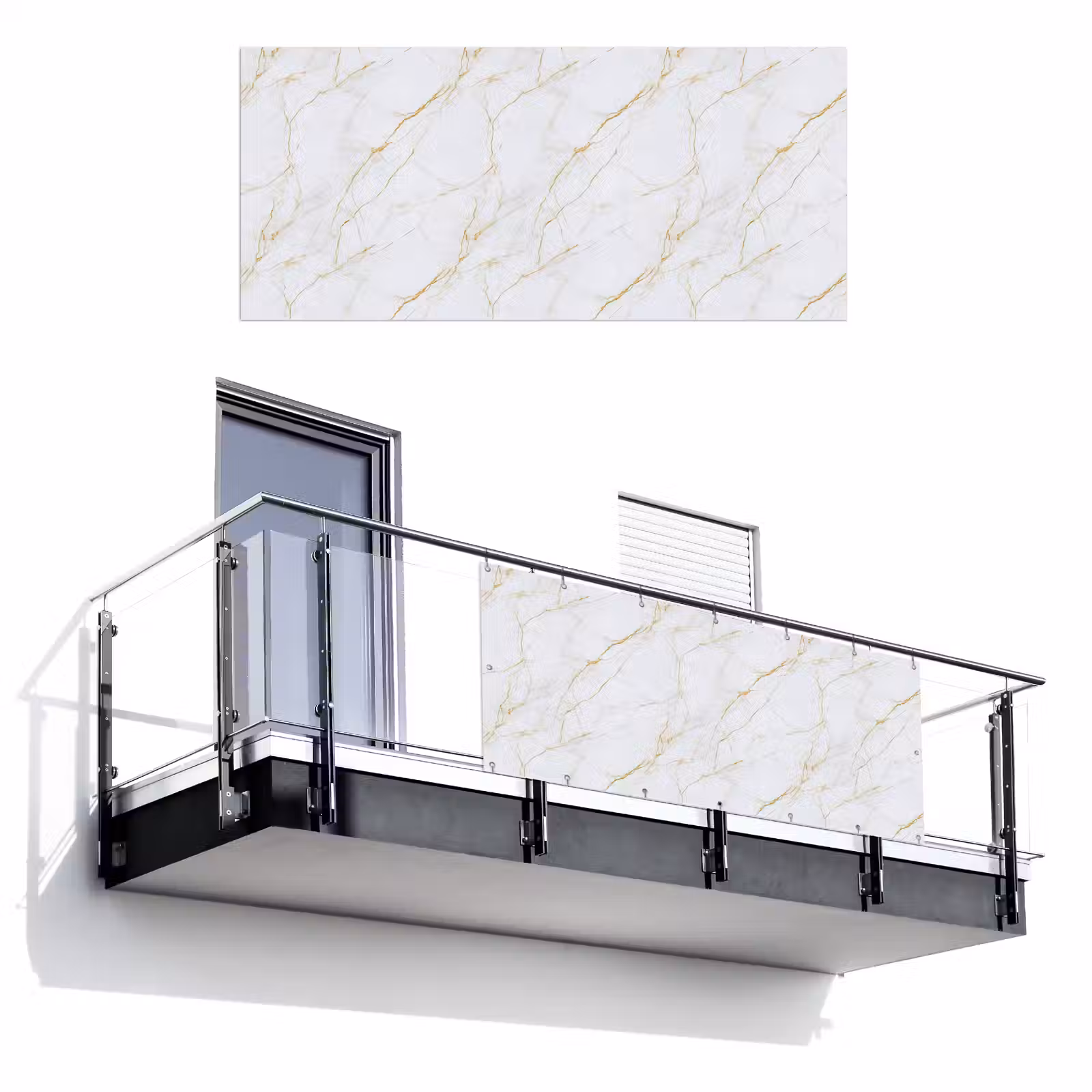 Balkonscherm - Wit - Marmer - Goud - Luxueus — 1