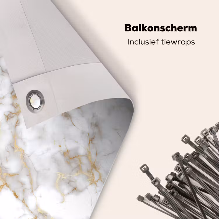 Balkonscherm - Gouden aders - Marmer - Wit — 4