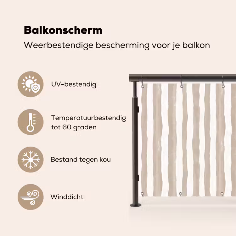 Balkonscherm - Minimalistisch - Strepen - Beige — 3