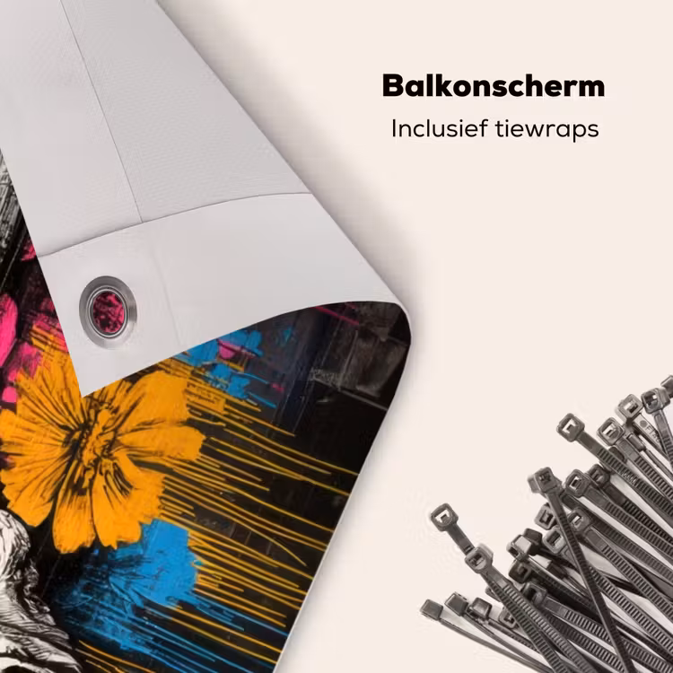 Balkonscherm - Schedel - Bloemen - Graffiti — 4