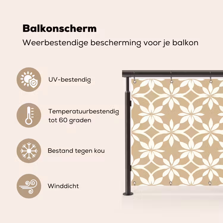 Balkonscherm - Bloemen - Patroon - Beige — 3