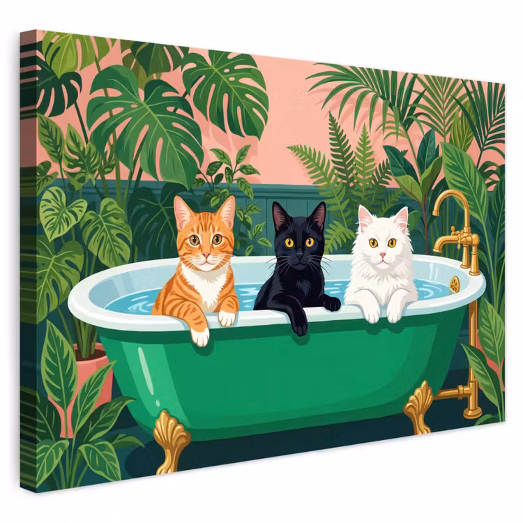 Buiten canvas - Badkamer - Kattenparade - Kleurrijk — 1