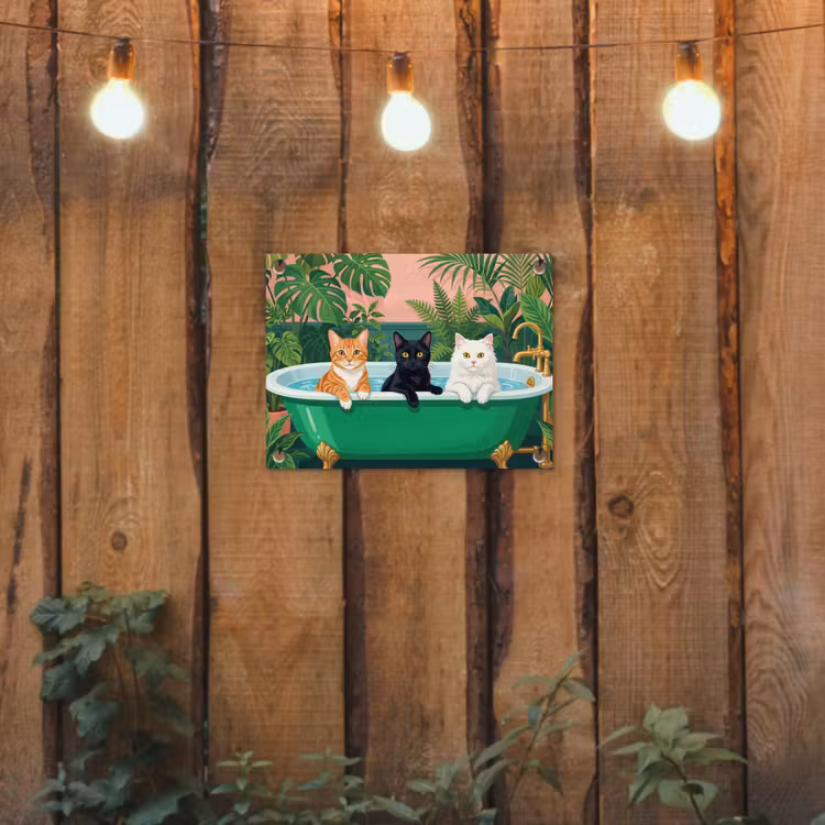Tuinposter - Badkamer - Kattenparade - Kleurrijk — 2