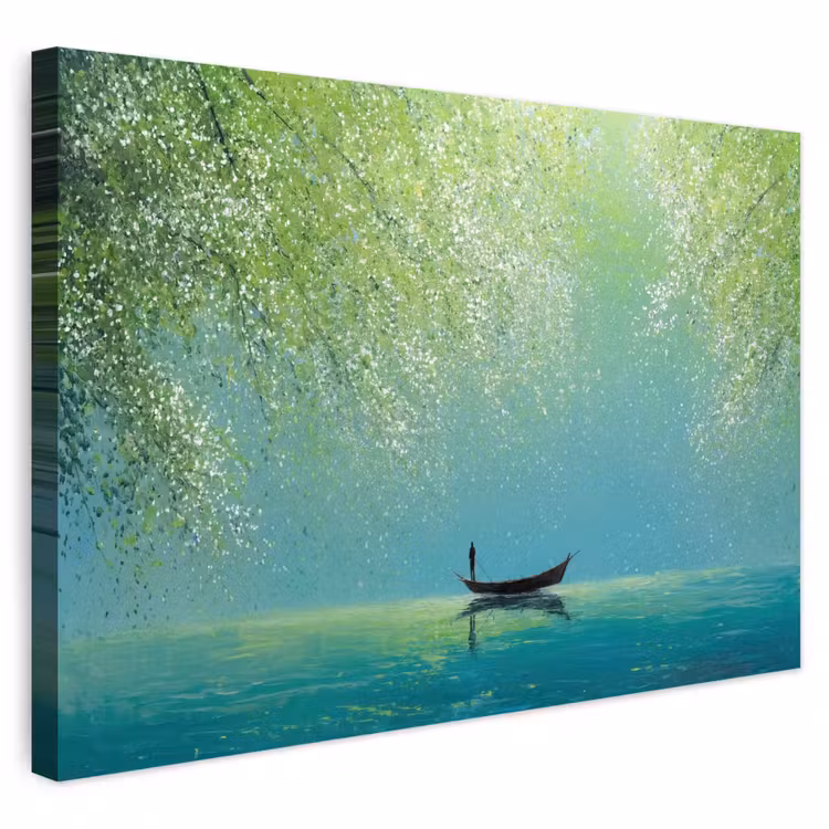 Buiten canvas - Bootje - Water - Bladeren - Bloesems — 1