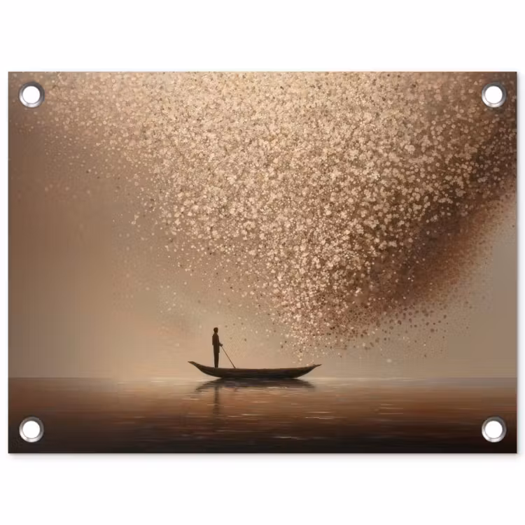 Tuinposter - Bootje - Blaadjes - Goud - Water — 1