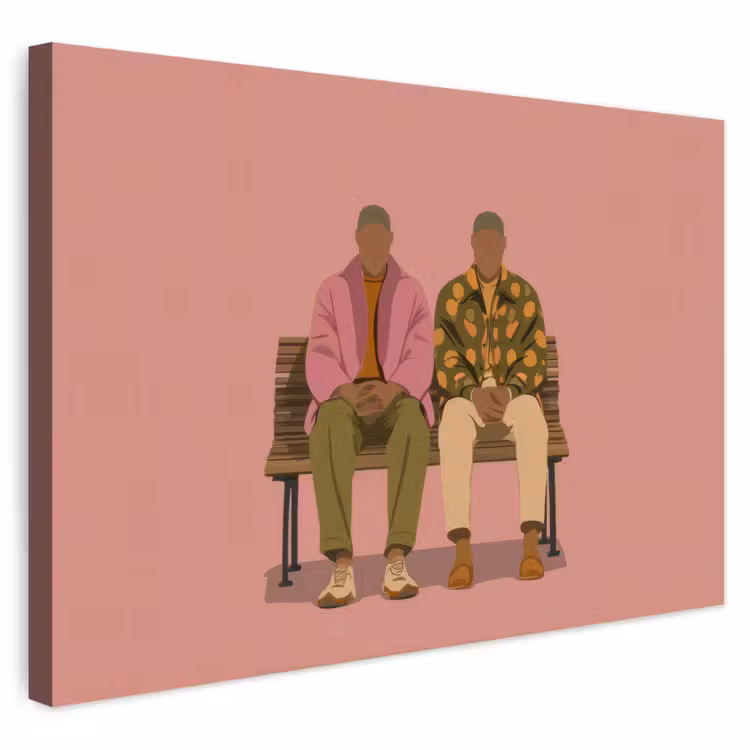 Buiten canvas - Illustratie - Bankje - Personen - Minimalistisch — 1