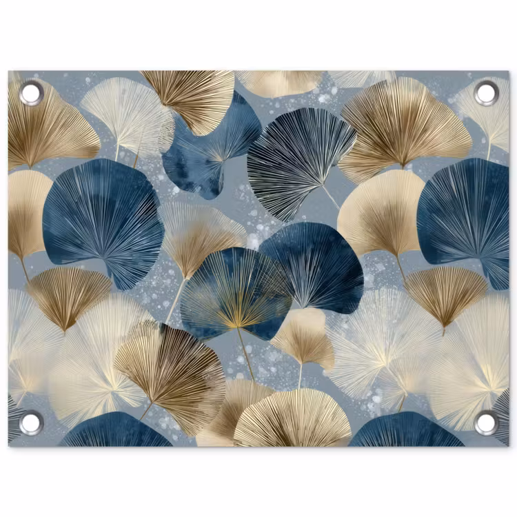 Tuinposter - Bladeren - Abstract - Goud - Blauw — 1