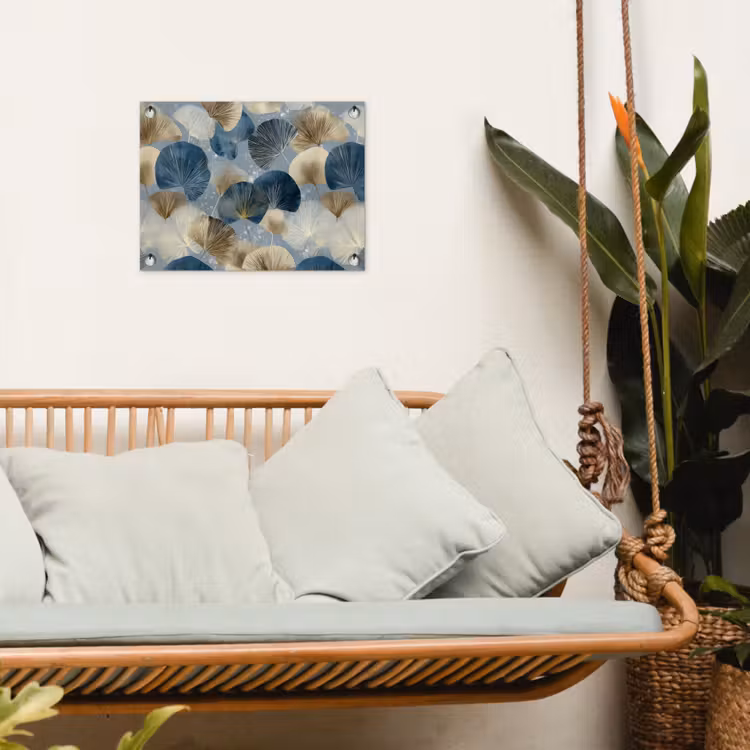 Tuinposter - Bladeren - Abstract - Goud - Blauw — 4